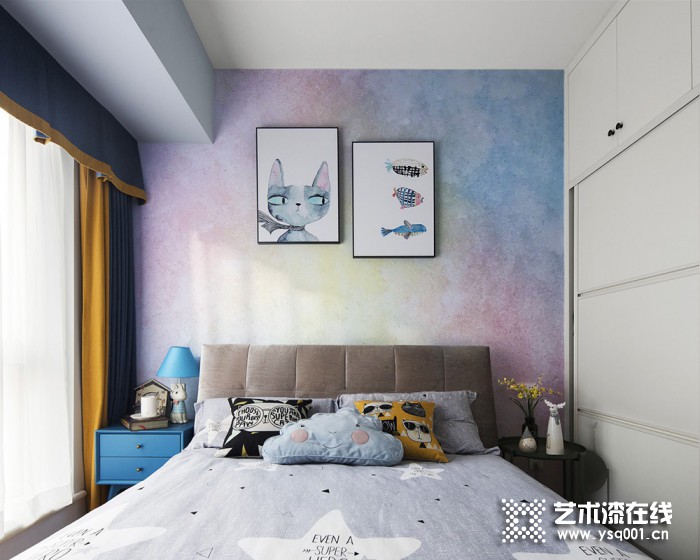 珐蓝邸艺术涂料背景墙效果图，卧室背景墙装修图
