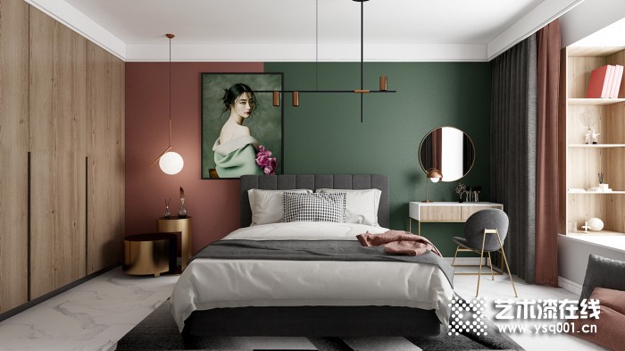 卡拉瓦乔艺术漆卧室装修效果图，现代简约装修图